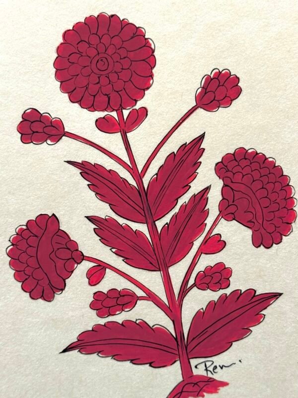 Hand-Painted Jaipur Red Floral Mini Motif #1 - Image 2