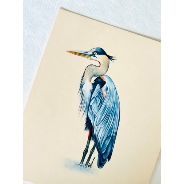 Unframed Hand-Painted Heron Miniature, Skye