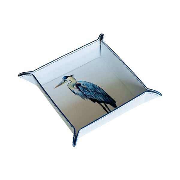 Handcrafted Leather Tray With Blue Heron