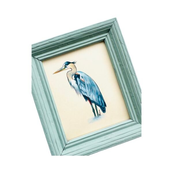 Framed Hand-Painted Heron Miniature, River - Image 3