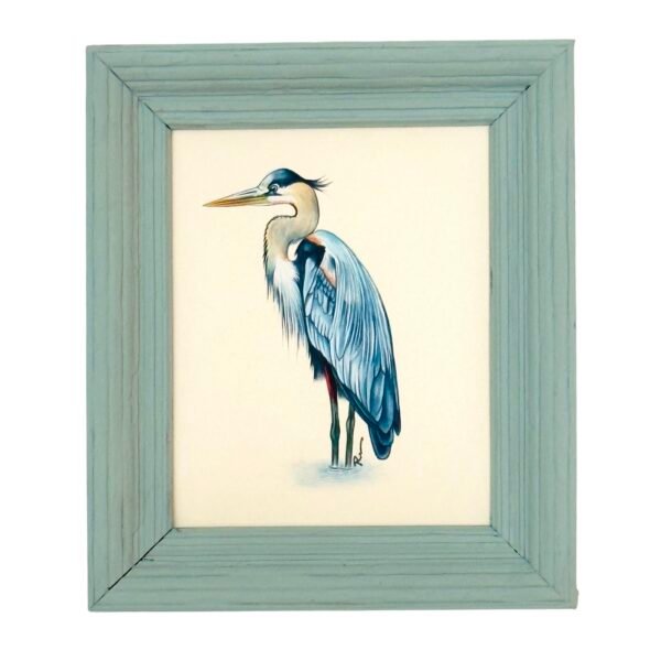 Framed Hand-Painted Heron Miniature, River