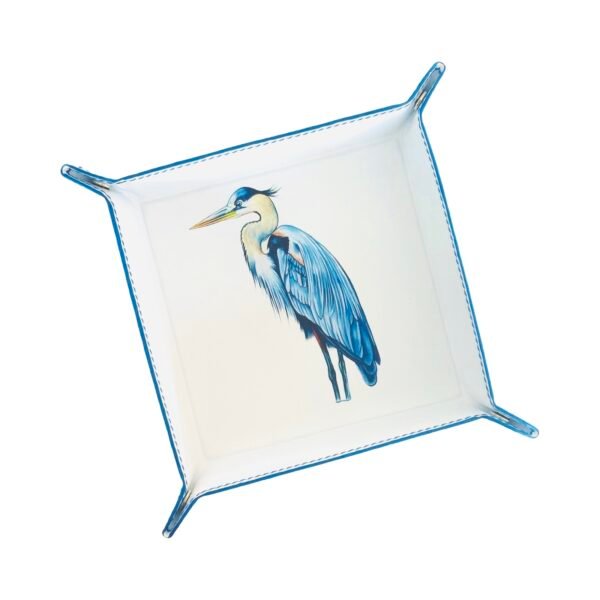 Handcrafted Leather Tray With Blue Heron - Image 3