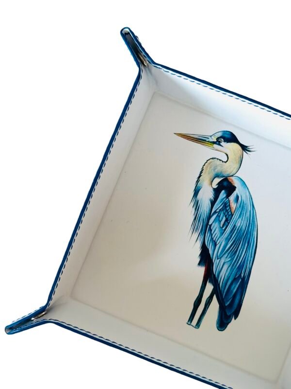 Handcrafted Leather Tray With Blue Heron - Image 7