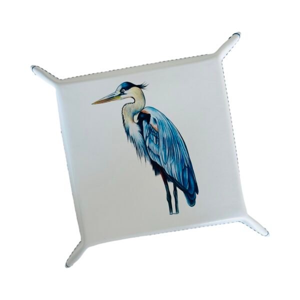 Handcrafted Leather Tray With Blue Heron - Image 5