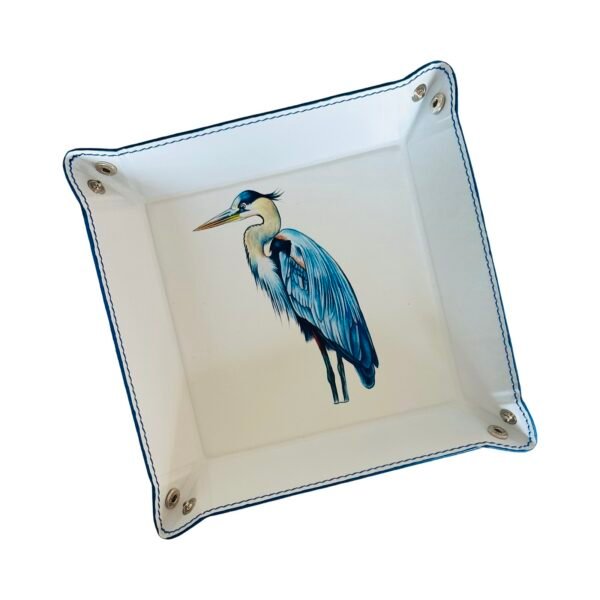 Handcrafted Leather Tray With Blue Heron - Image 4