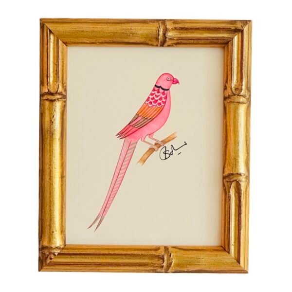 Hand-Painted Whimsical Pink Parrot Painting, Arooba