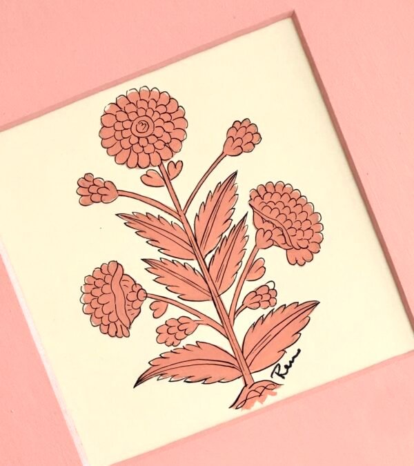 Hand-Painted Jaipur Peach Floral Motif Painting - Image 2