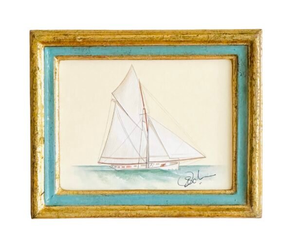 Hand-Painted Sailboat Painting, Blue Horizon