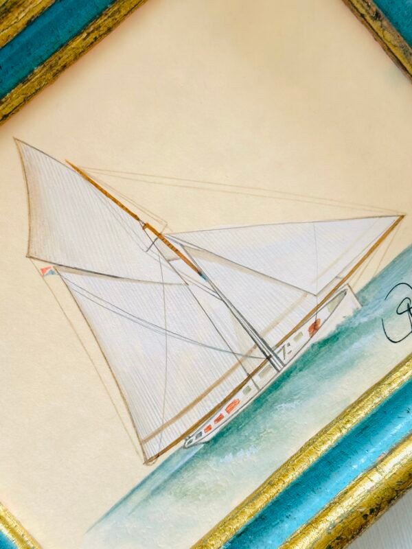 Hand-Painted Sailboat Painting, Blue Horizon - Image 2