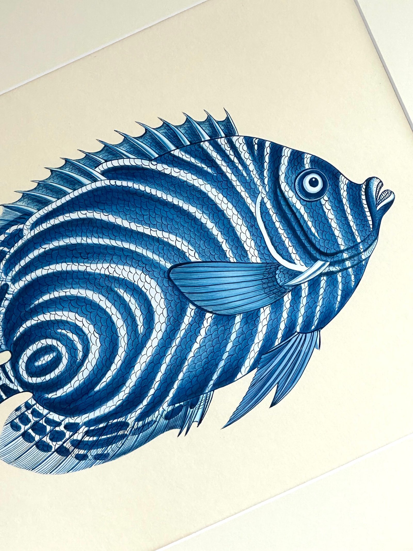 Hand-Painted Blue Fish, Aqua - Image 2