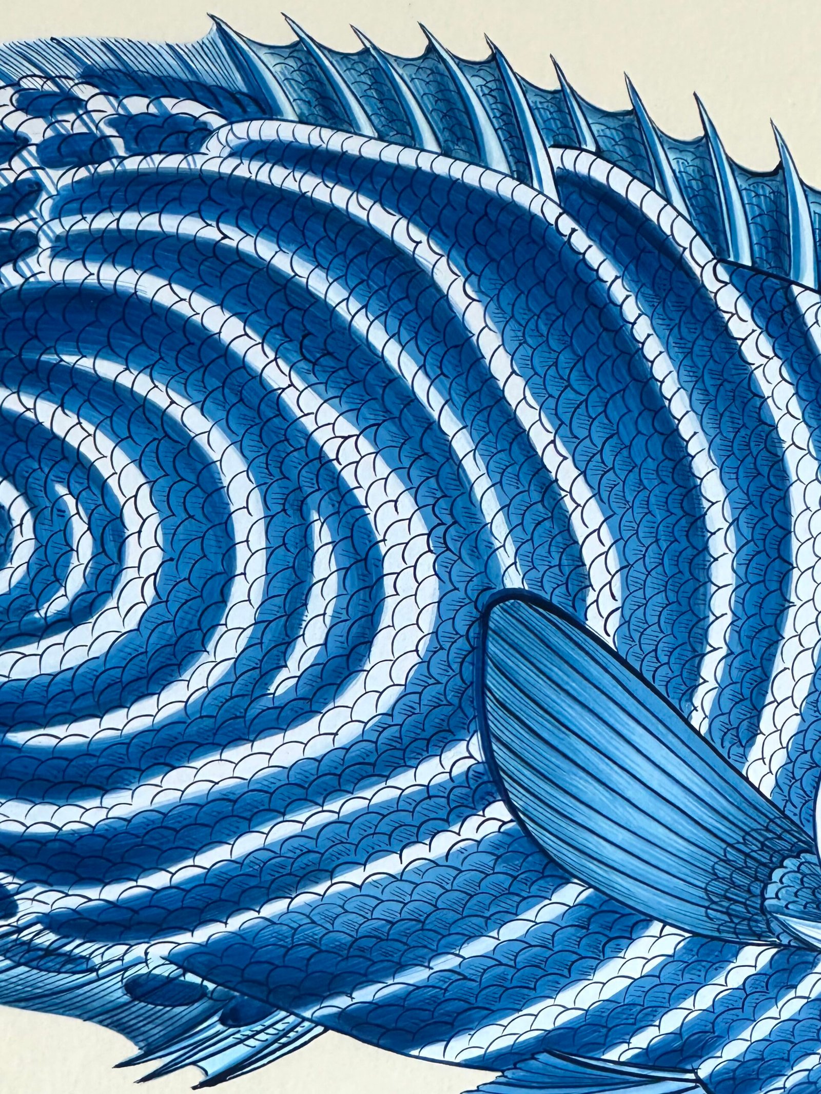 Hand-Painted Blue Fish, Aqua - Image 4