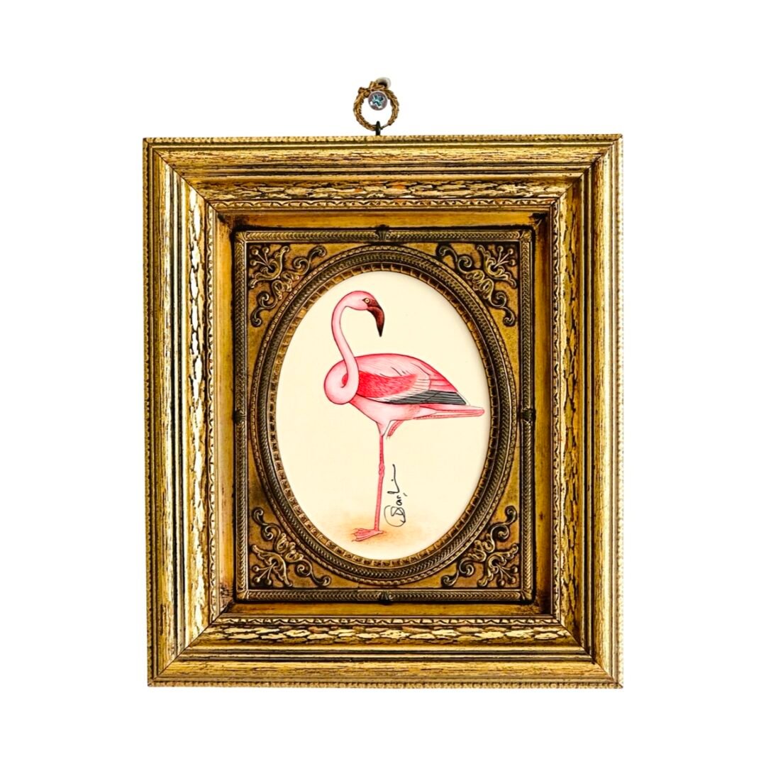Hand-Painted Flamingo in an Antique Victorian Frame, Tiki