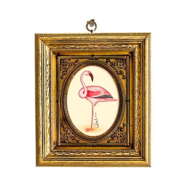 Hand-Painted Flamingo in an Antique Victorian Frame, Tiki