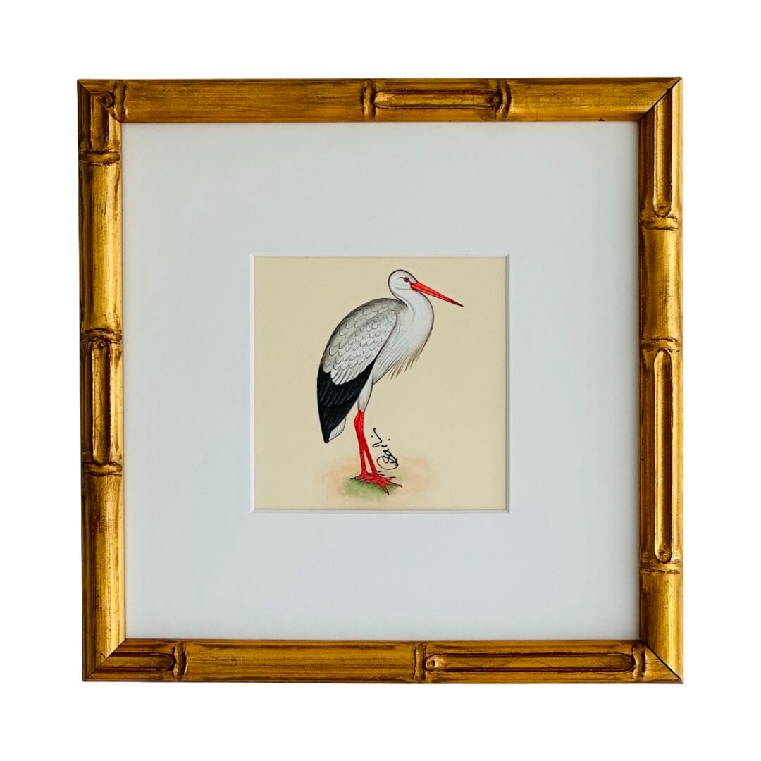 Hand-Painted White Stork Painting, Pickle