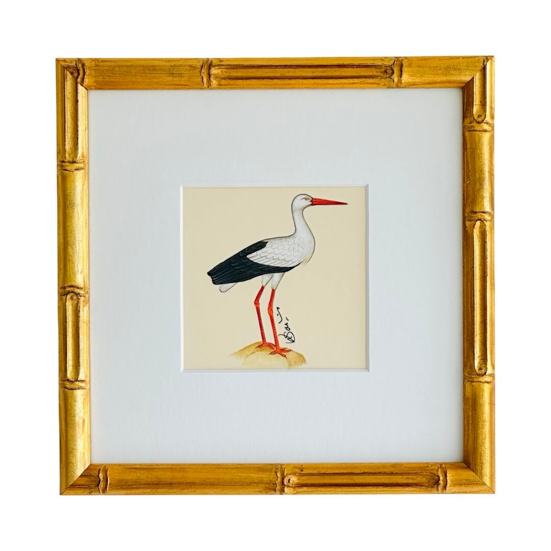 Hand-Painted White Stork Painting, Luna