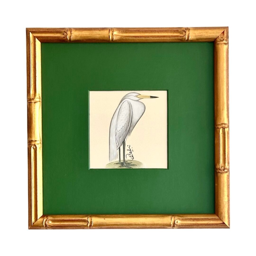 Hand-Painted White Egret Painting, Waffles