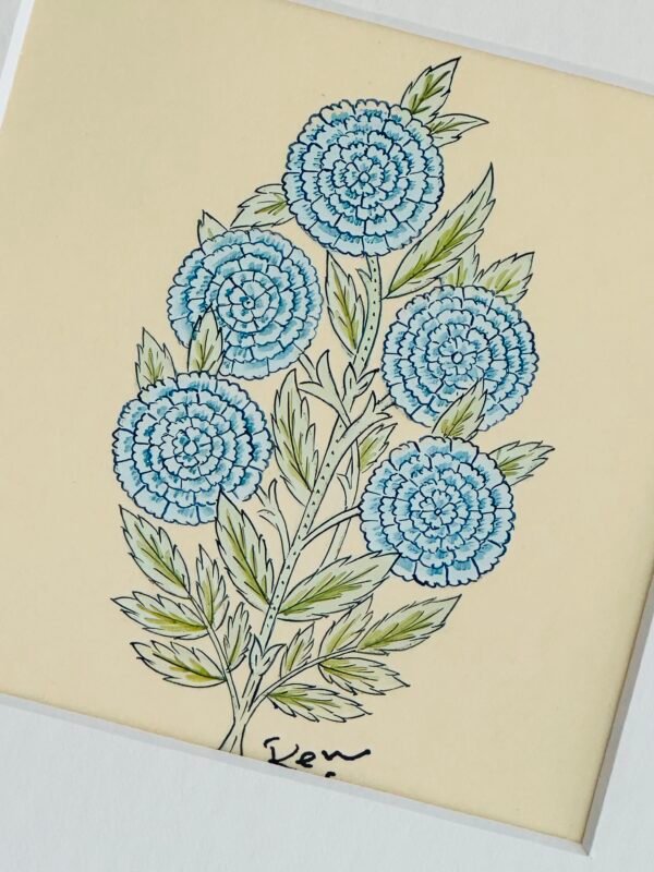 Hand-Painted Jaipur Blue & Green Floral Motif Painting - Image 2