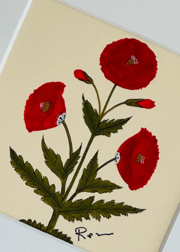 Hand-Painted Jaipur Red & Green Floral Motif Painting - Image 2