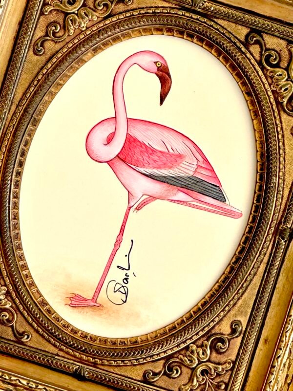 Hand-Painted Flamingo in an Antique Victorian Frame, Tiki - Image 2