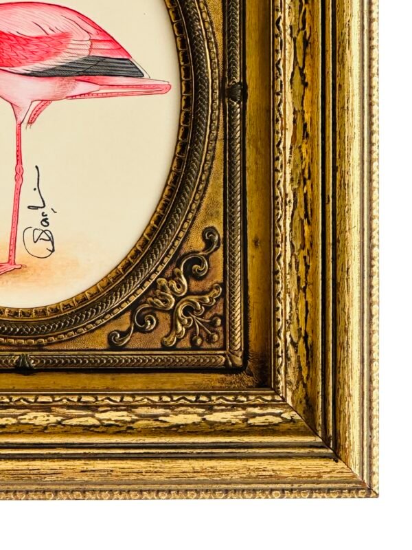 Hand-Painted Flamingo in an Antique Victorian Frame, Tiki - Image 3