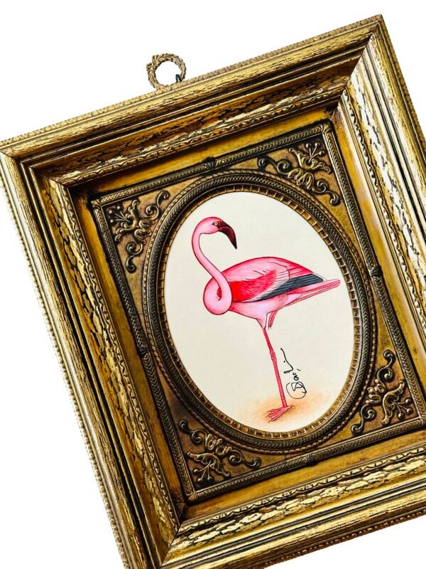 Hand-Painted Flamingo in an Antique Victorian Frame, Tiki - Image 4