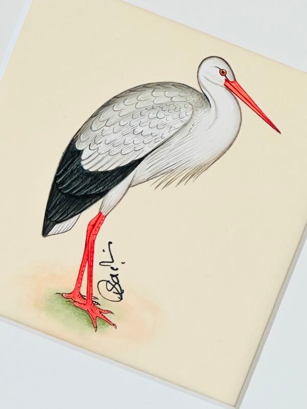 Hand-Painted White Stork Painting, Pickle - Image 2