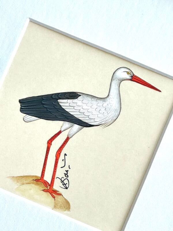 Hand-Painted White Stork Painting, Luna - Image 2