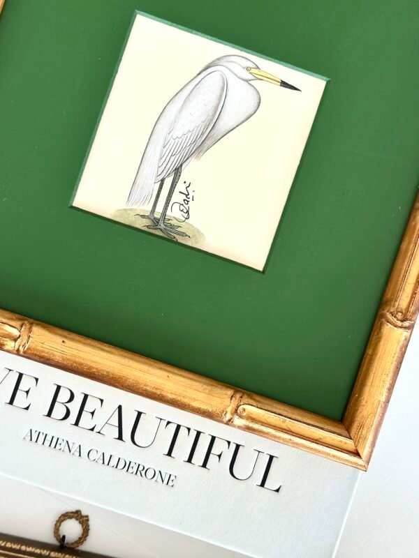 Hand-Painted White Egret Painting, Waffles - Image 2