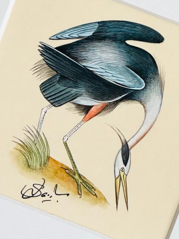 Hand-Painted Heron Painting, Indigo - Image 2