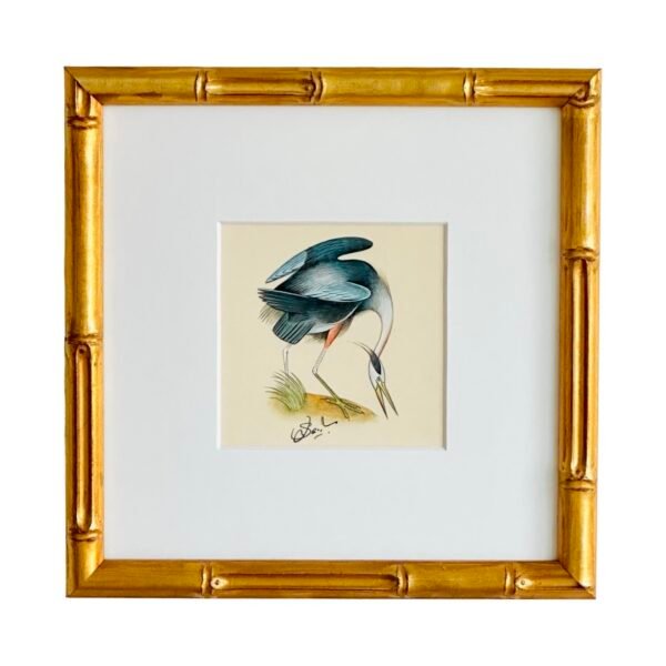 Hand-Painted Heron Painting, Indigo