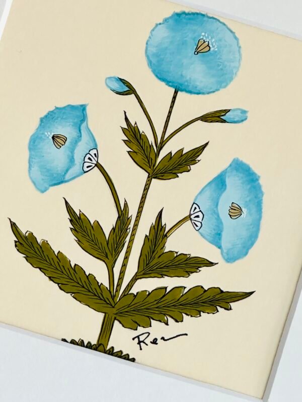Hand-Painted Jaipur Blue & Green Floral Motif Painting - Image 2