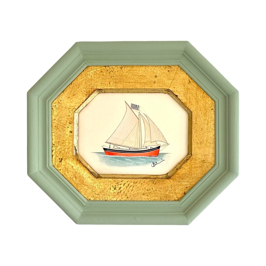 Hand-Painted Sailboat Painting, Sunset Drifter