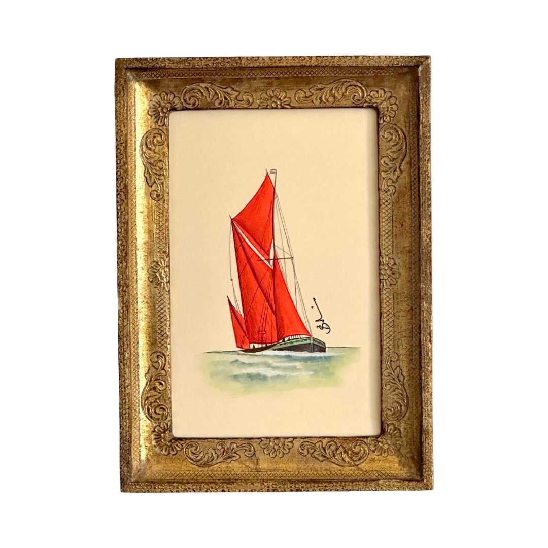 Hand-Painted Sailboat Painting, Coral Skies