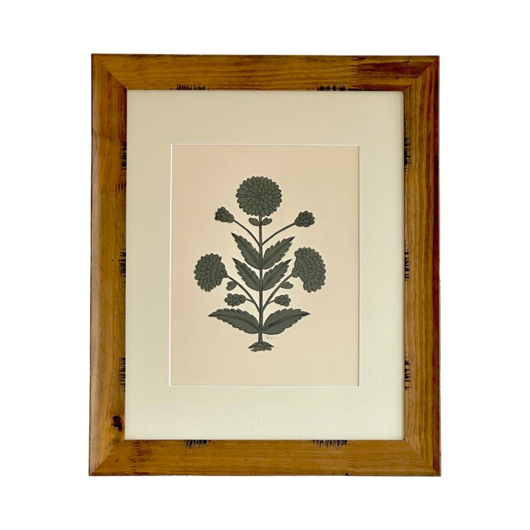 Hand-Painted Jaipur Gray Floral Motif Painting