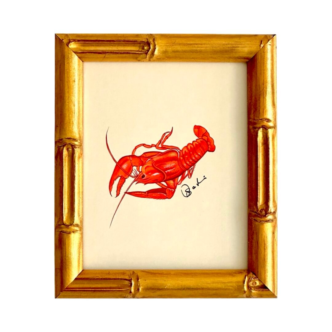Hand-Painted Orange Lobster Painting, Crimson
