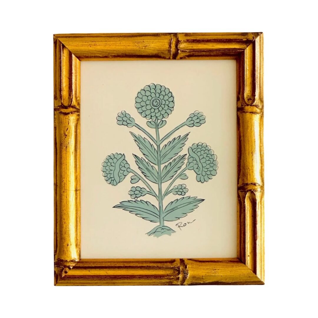 Hand-Painted Sage Green Floral Motif Painting