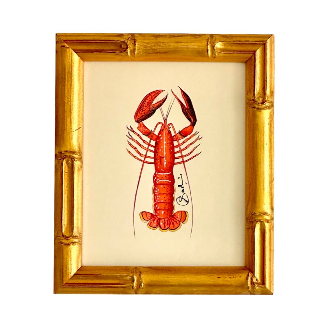 Hand-Painted Orange Lobster Painting, Coral