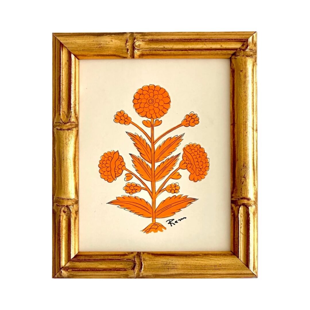 Hand-Painted Jaipur Orange Floral Motif Painting
