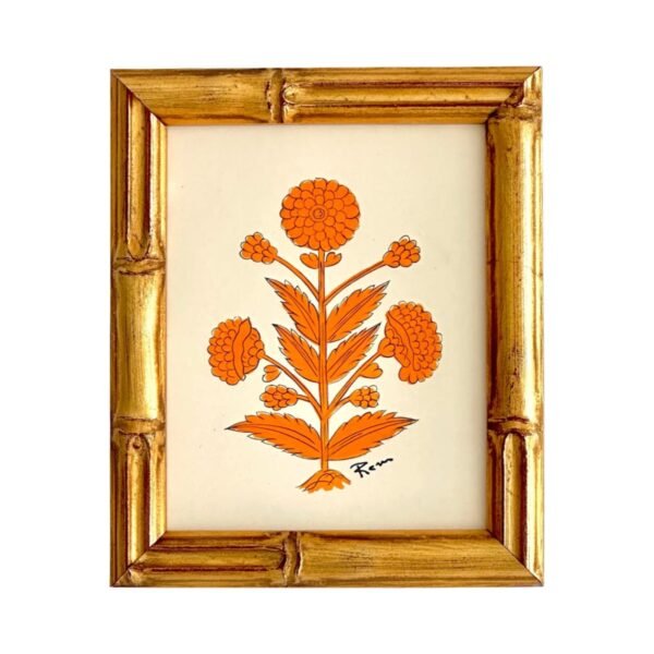 Hand-Painted Jaipur Orange Floral Motif Painting