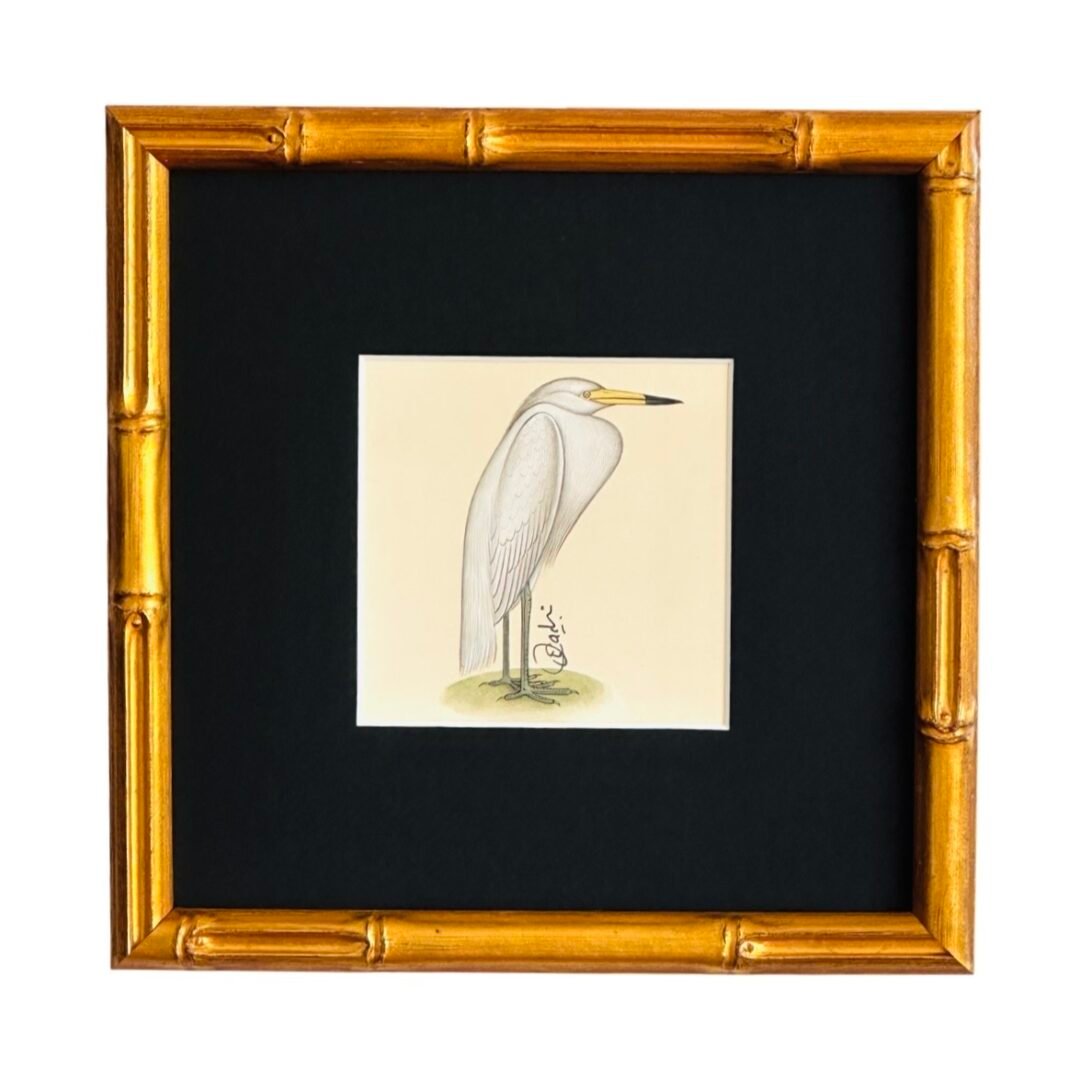 Hand-Painted White Egret Painting, Waffles