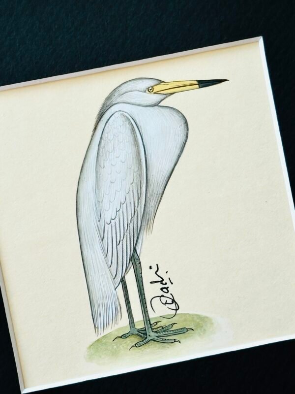 Hand-Painted White Egret Painting, Waffles - Image 2
