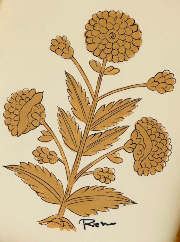Hand-Painted Jaipur Brown Floral Motif Painting - Image 2