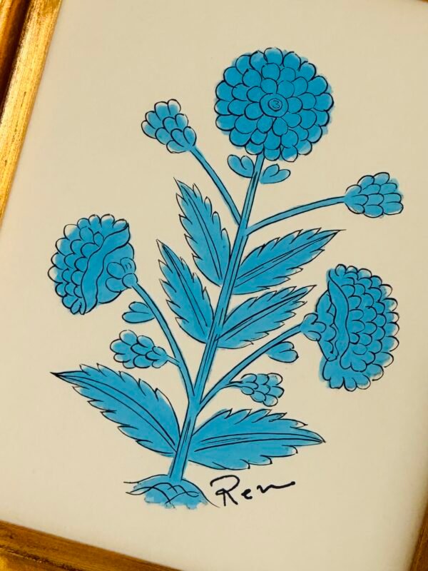 Hand-Painted Jaipur Blue Floral Motif Painting - Image 2