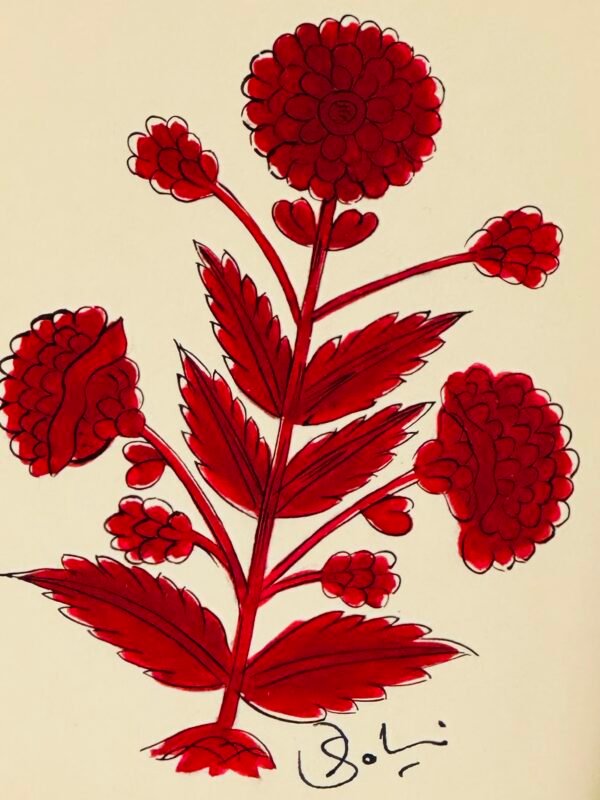 Hand-Painted Jaipur Red Floral Motif Painting - Image 2