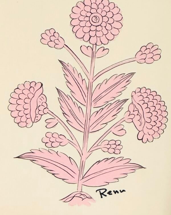 Hand-Painted Jaipur Baby Pink Floral Motif Painting - Image 2