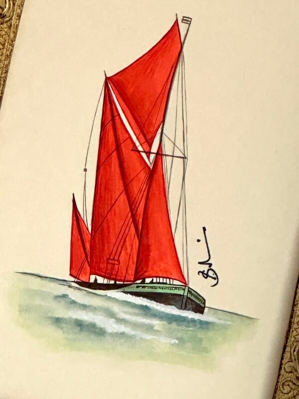 Hand-Painted Sailboat Painting, Coral Skies - Image 2