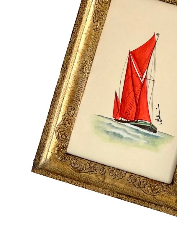 Hand-Painted Sailboat Painting, Coral Skies - Image 3