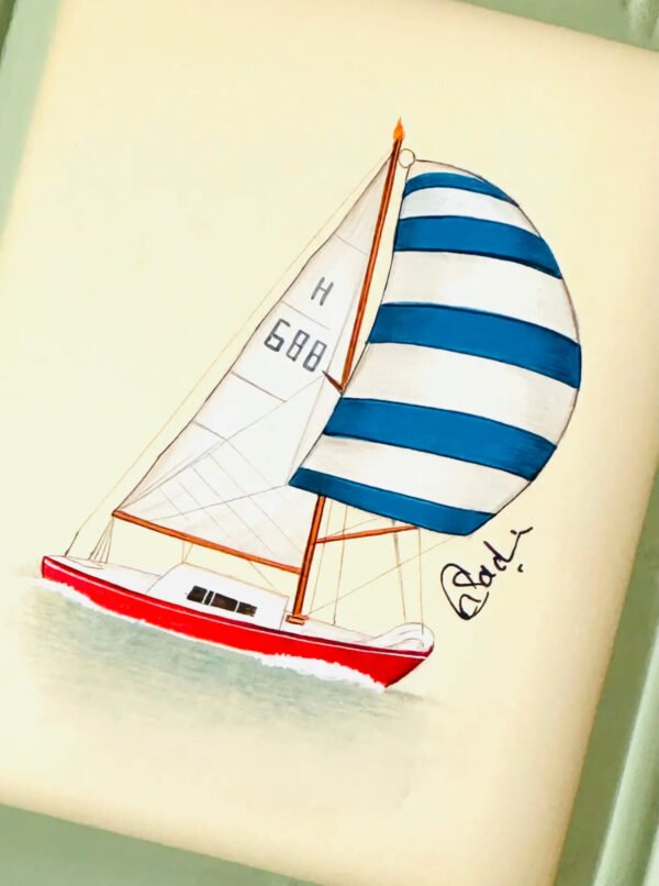 Hand-Painted Sailboat Painting, Sunny Skies - Image 2