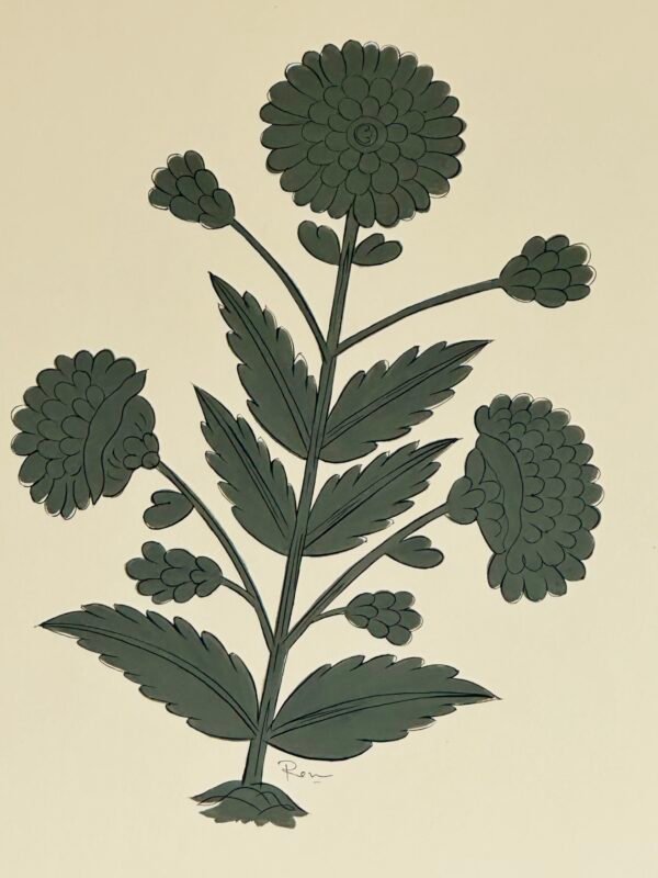 Hand-Painted Jaipur Gray Floral Motif Painting - Image 2