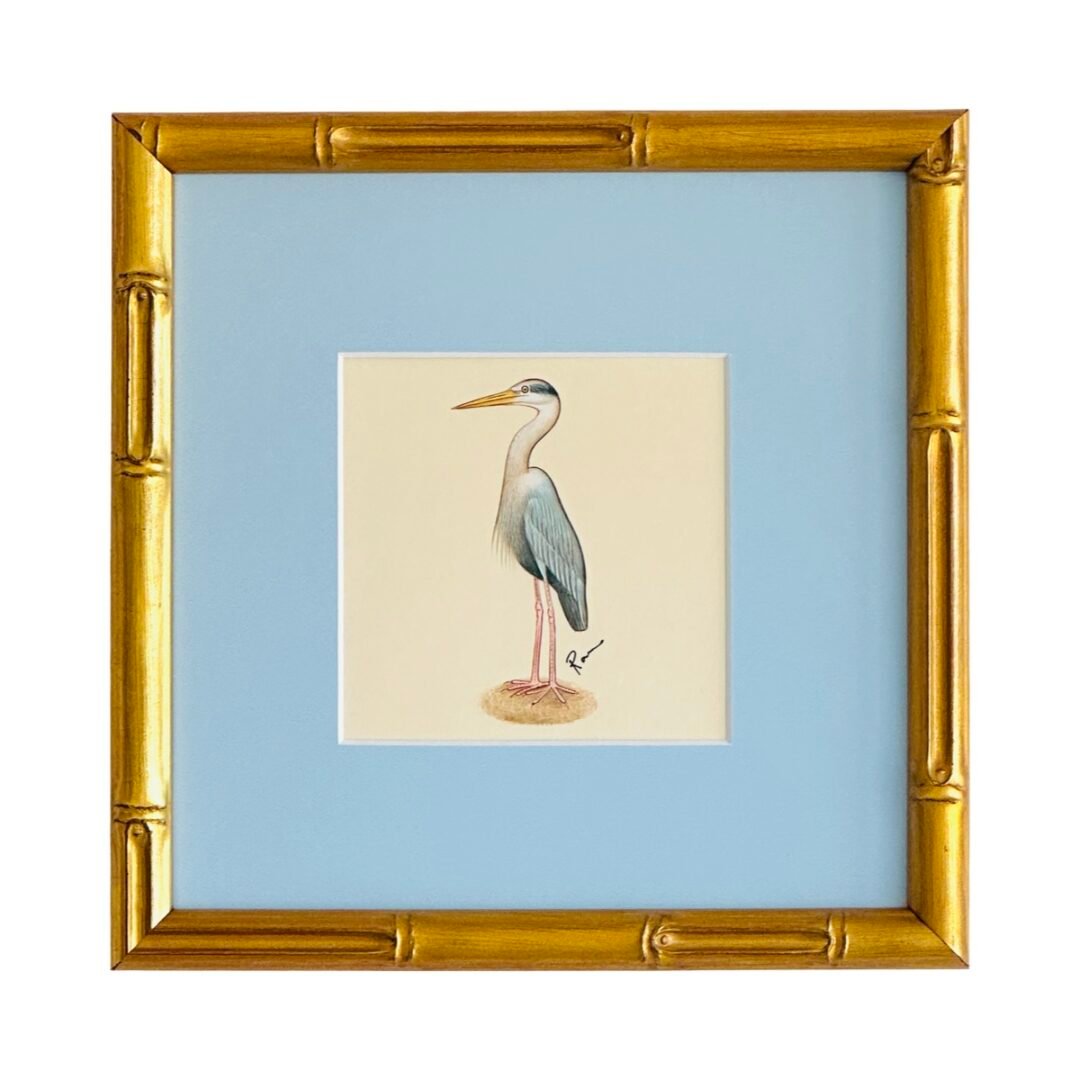 Hand-Painted Heron Painting, Lilypad